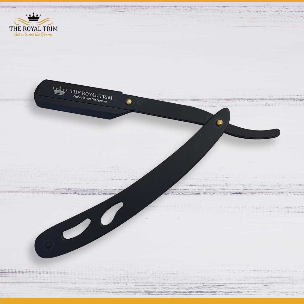 Zeepk Black Matte Stainless Steel Shavette Straight Razor + 100 Blades – Barber Salon Quality
