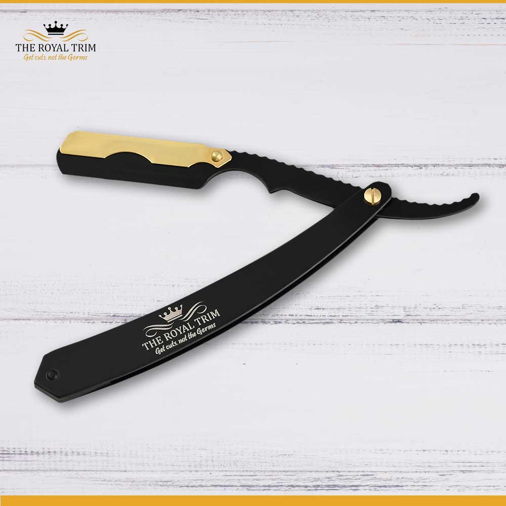 Gold and Matte Black Straight Razor – The Royal Trim